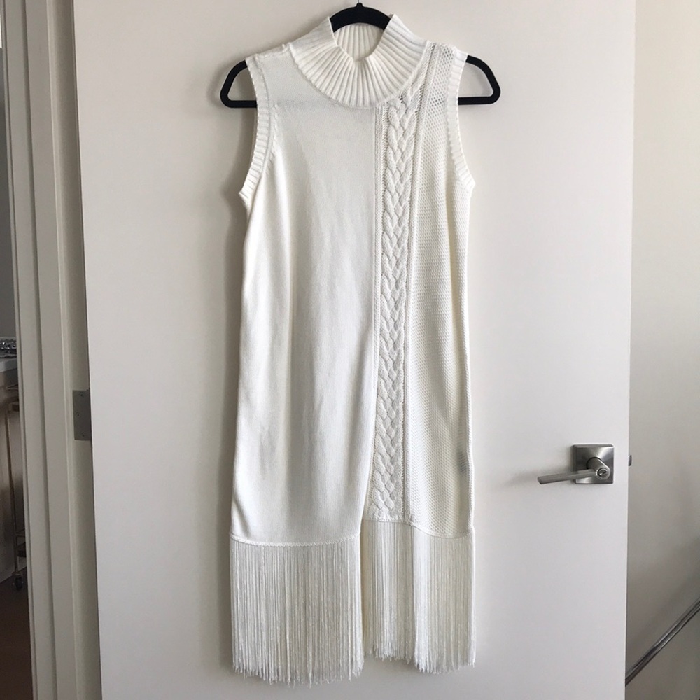Timo Weiland Ivory Cable Knit Fringe Sweater Dress Size S NWOT